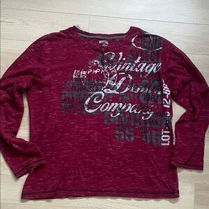 Rivet 61 - Vintage Grunge Red Graphic Long Sleeve Shirt